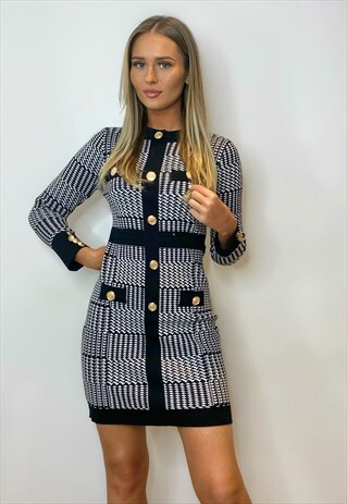 CARINA HOUNDSTOOTH KNIT DRESS