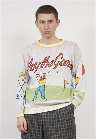 VINTAGE 80'S GOLF INTARSIA STATEMENT KNIT JUMPER