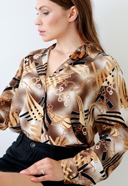 Patterned Oversized Vintage Shirt Chain Print 90s Blouse