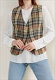 VINTAGE 90S FITTED CHECKERED WOOL BUTTON UP VEST M