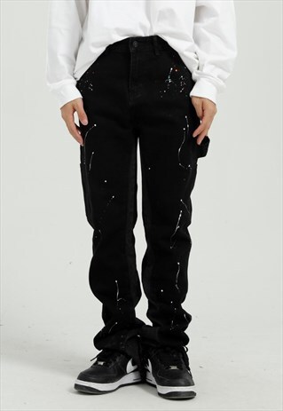 KALODIS RETRO PERSONALITY SPLASH INK RAW EDGE JEANS