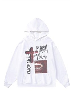 Graffiti hoodie cross print pullover raver top retro jumper
