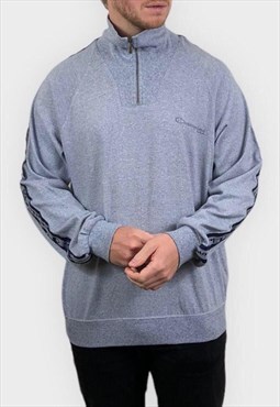 Vintage Champion Sweatshirt Quarter Zip Blue Medium 