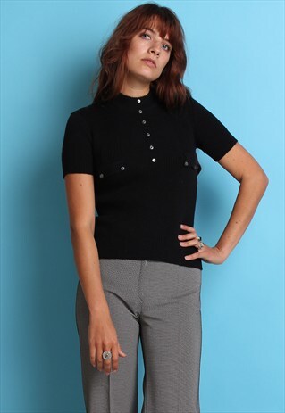 60S 70S VINTAGE BLACK KNIT TOP