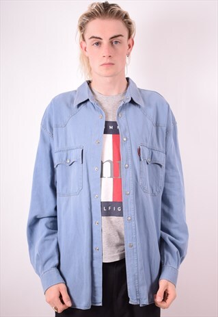 CASUCCI MENS VINTAGE DENIM SHIRT XL BLUE 90S