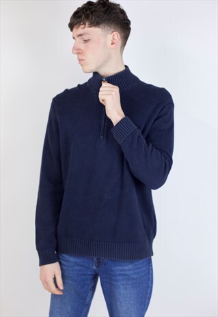 VINTAGE POLO RALPH LAUREN NAVY QUARTER-ZIP JUMPER
