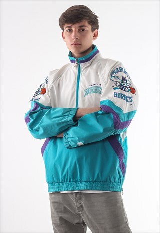 VINTAGE CHARLOTTE HORNETS NBA STARTER PULLOVER 90S WHITE