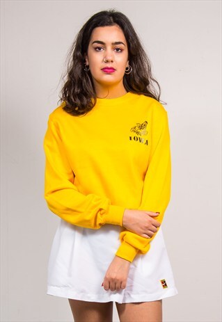 90'S VINTAGE YELLOW IOWA COLLEGE SWEATSHIRT JUMPER