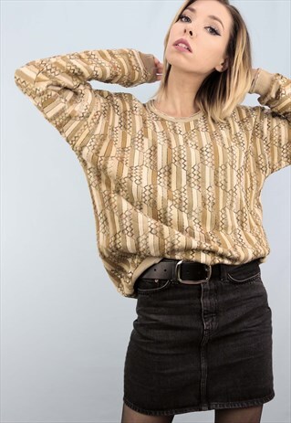 VINTAGE 80S 90S OVERSIZED PATTERNED KNIT TUNDRA JUMPER