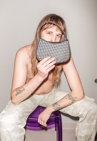 VINTAGE Y2K CHECKERED SHOULDER BAG IN BLACK / WHITE