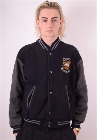 MENS VINTAGE VARSITY JACKET LARGE NAVY BLUE 90S