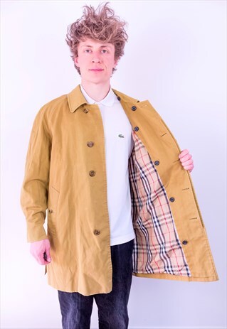 VINTAGE BURBERRY NOVA CHECK TRENCH COAT JACKET BEIGE LARGE