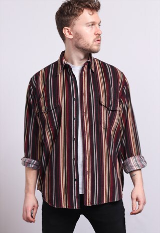 VINTAGE CORDUROY CORD STRIPED SHIRT