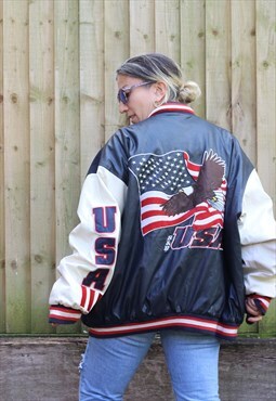 Vintage Y2K oversized USA embroidered varsity jacket