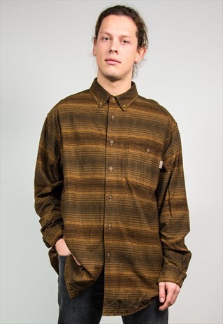WOOLRICH 90'S VINTAGE BROWN STRIPED FLANNEL SHIRT