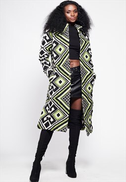 GREEN GEO Trench Jacket - Heavy woven geometric coat