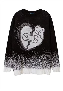 Broken heart sweater Teddy bear knitwear love jumper black
