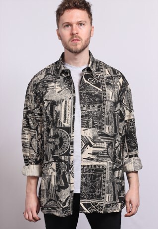 VINTAGE ABSTRACT PATTERNED SHIRT 90'S