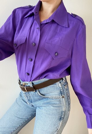 VINTAGE 80S LUXE PURPLE MINIMALIST PARISIAN TOP SHIRT BLOUSE
