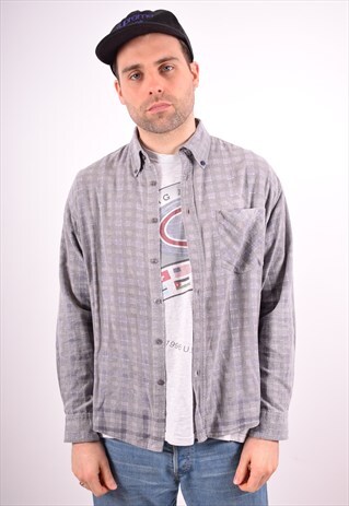 MENS VINTAGE FLANNEL SHIRT XL GREY 90S