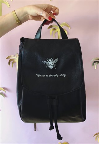 EMBROIDERED SLOGAN BEE FESTIVAL SUMMER BACKPACK BAG
