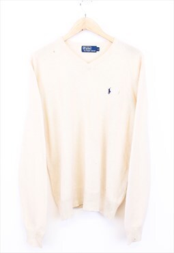 Vintage Ralph Lauren Knit Jumper Cream Pullover V Neck 90s