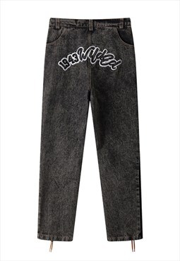 Kalodis Distressed letters embroidered jeans