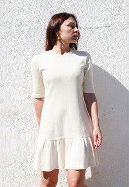 Deadstock cream ribbed cotton stretch half sleeved dress.