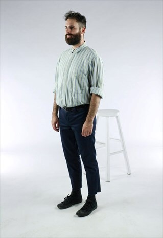 BEIGE STRIPED BUTTON UP / NAUTICAL MENS SHIRT