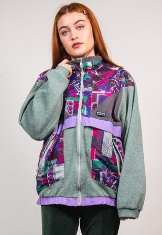 VINTAGE 90'S RETRO PATTERN OVERSIZED FLEECE JACKET