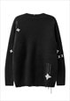 CYBER PUNK SWEATER STAR PATCH JUMPER FUTURISTIC TOP IN BLACK