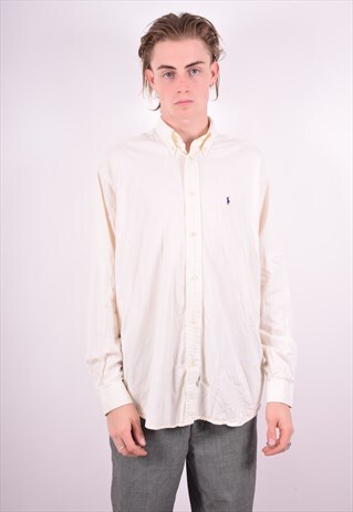 RALPH LAUREN MENS VINTAGE SHIRT MEDIUM WHITE 90'S