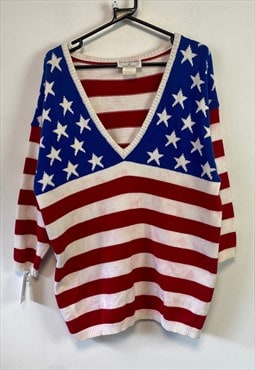 Blue Red White Knitwear Sweater Women's Large