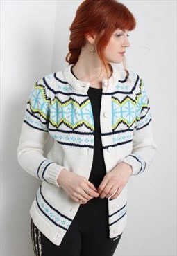 Vintage 80's Crazy Jazzy Patterned Cardigan White