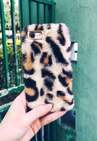 LEOPARD FAUX FUR PHONE CASE SUPER SOFT COZY FURRY