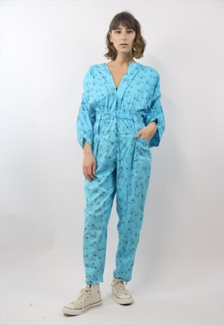 VINTAGE PATTERNED BLUE JUMPSUIT