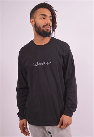 CALVIN KLEIN MENS VINTAGE TOP LONG SLEEVE LARGE BLACK 90S