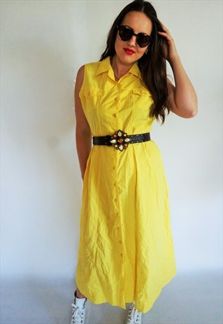 VINTAGE MAXI LONG SUMMER ONEPIECE DRESS DRESSES YELLOW