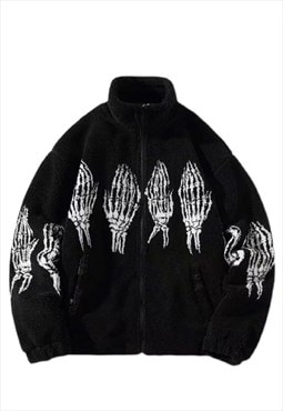 Skeleton fleece jacket faux fur skeleton bomber jacket black