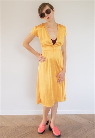 Vintage 80's Yellow Midi Dress