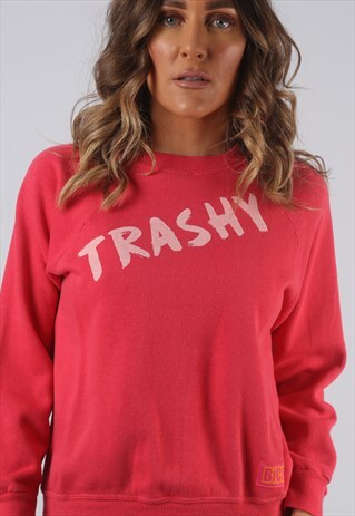 VINTAGE SWEATSHIRT TRASHY PRINT UK 4 - 6 BICH REBORN (HLAT)