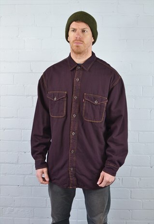 VINTAGE LEVI'S BURGUNDY LINED SHERPA SHIRT
