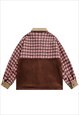 CONTRAST VELVET JACKET PLAID WOOLEN BOMBER CHECK PRINT COAT