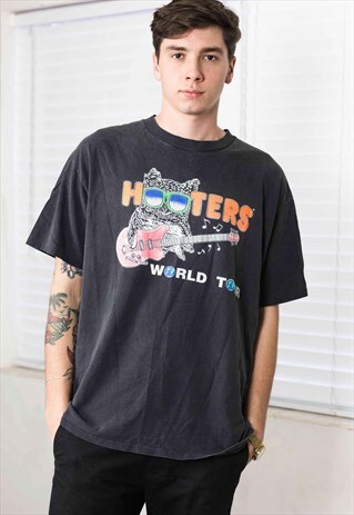 VINTAGE HOOTERS WORLD TOUR T-SHIRT LOGO 90S XL 8.7