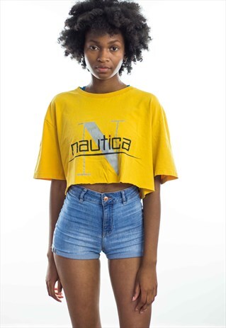 VINTAGE NAUTICA CROP TOP LOGO T-SHIRT 90S X 5.3