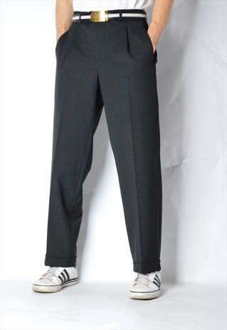 VINTAGE 90S DARK GREY WOOL BLEND PANTS