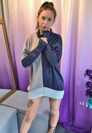 BLUE BATWING LONG OVERSIZED HIGHNECK SWEATSHIRT
