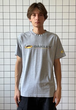 Vintage OAKLEY T Shirt Graphic Tee 90s Grey 