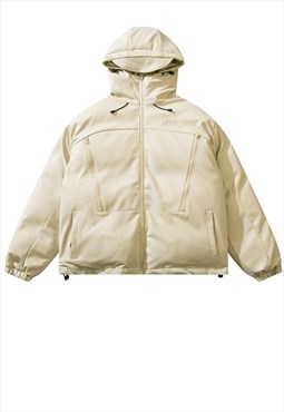 Faux leather bomber raised neck grunge puffer in cream