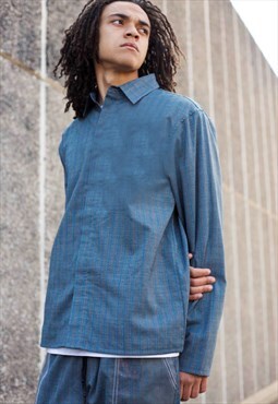 Blue premium Striped wool fabric shirt jacket y2k